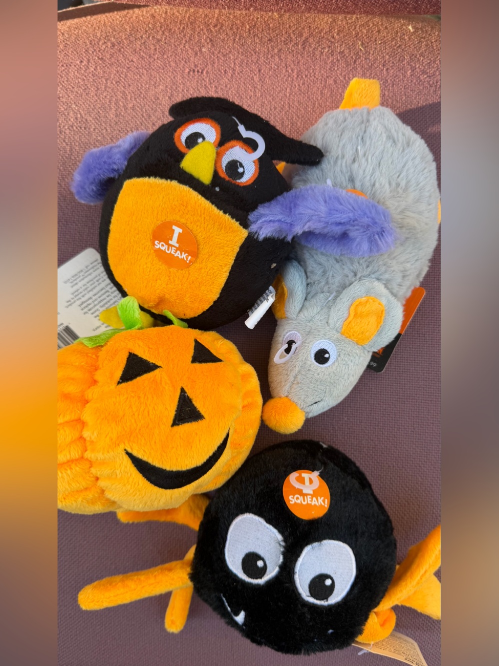 NWT Plush Halloween Dog Squeaky Toy Bundle of 4 🎃 🐭 🕷️ 🦉